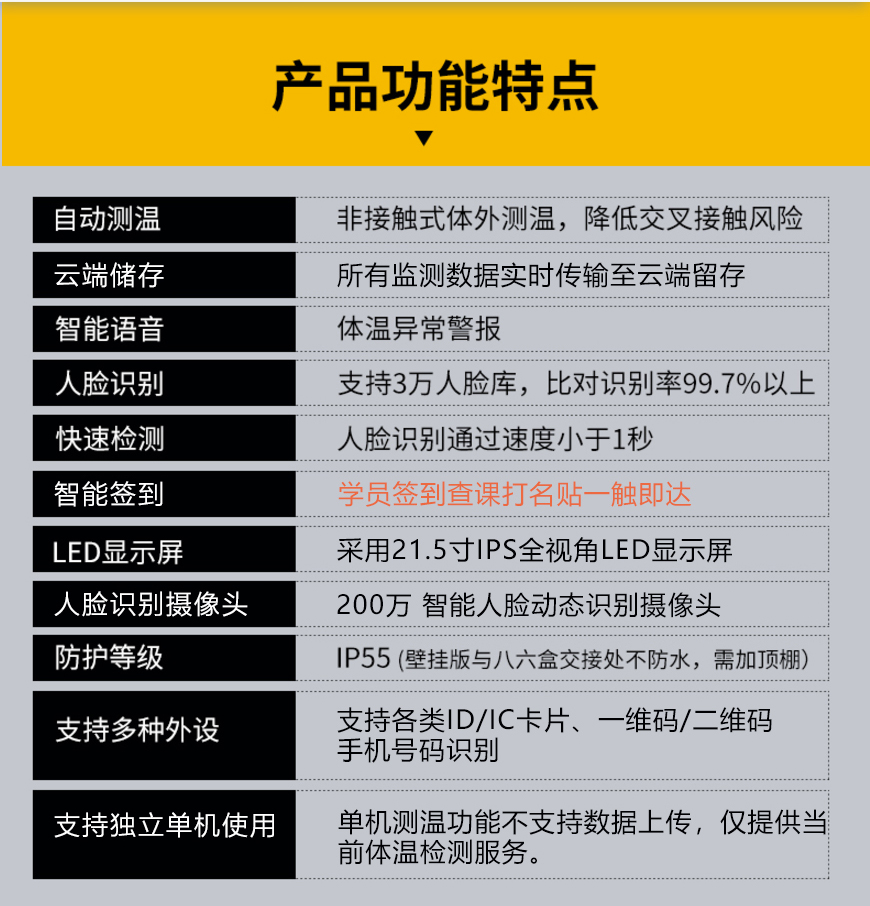 卡米星校教培运营管理系统对接育视通测温签到一体机，快速实现自助签到上课。